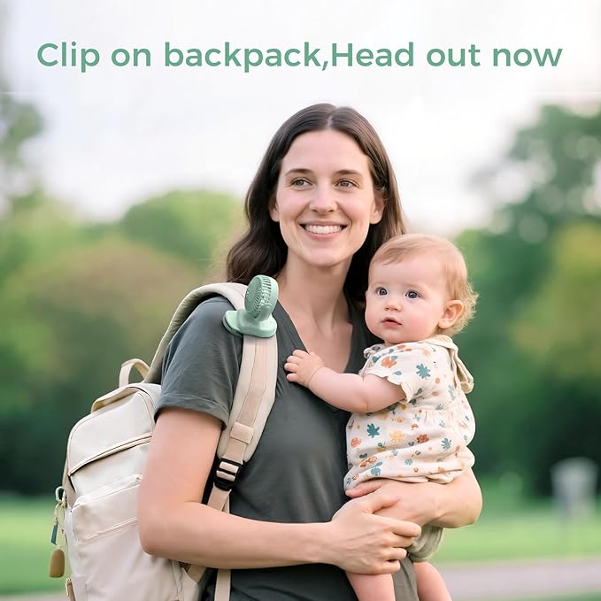Momcozy Portable Fan with Clip | 4-Speed Mini-Fan for Carrier | Personal Fans Ultra Lighter 0.26lb | Gaps ≤4.5mm | Handheld Cooling | Rechargeable Rotate for Diaper Backpack/Stroller/Carrier/Chair-BubblyBeeBaby