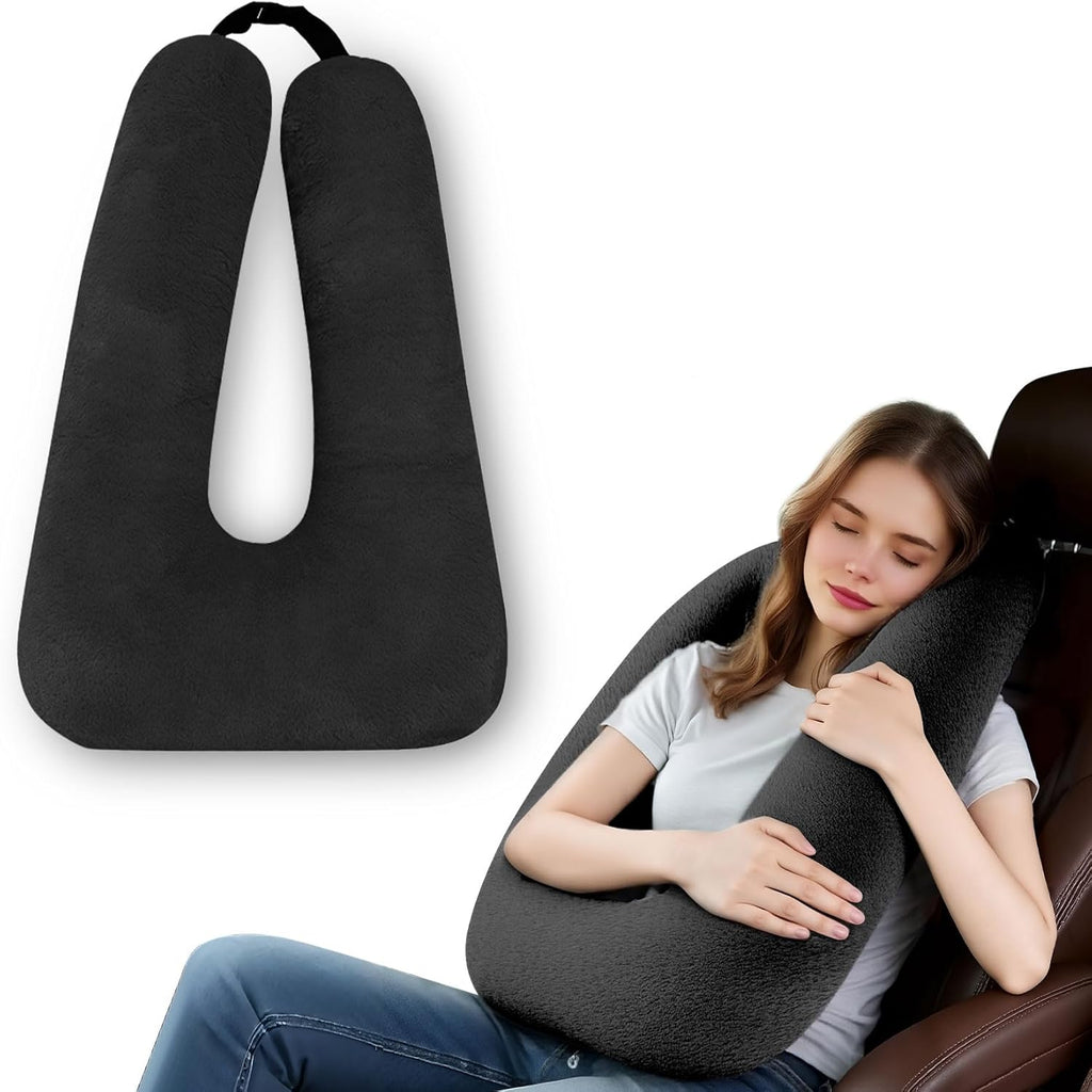 Travel Pillow, Travel Pillow for Kids, Sleeper Hold Pillow Travel, Removable U-Shaped Pillow for Adults and Children to Support Head and Body in The Back Seat of Long Car Trips (Black)