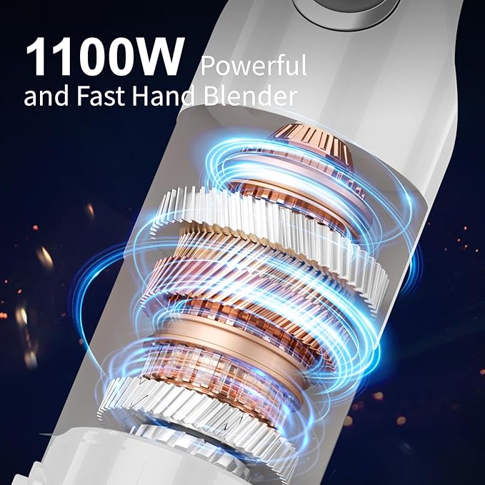 Immersion Blender Handheld Hand Blender - 1100W Non Scratch Stick Blender for Kitchen 12 Speed and Turbo Mode Chopper, Beaker, Whisk and Milk Frother for Milkshake Puree Smoothie Food-BubblyBeeBaby