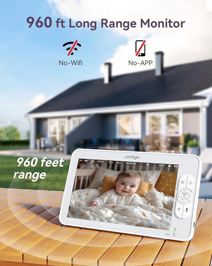 Baby Monitor with Camera and Audio, 7" 720P HD Video Baby Monitor No WiFi, 4000mAh Battery, VOX Mode, Auto Night Vision, Hack Proof, Remote PTZ-BubblyBeeBaby