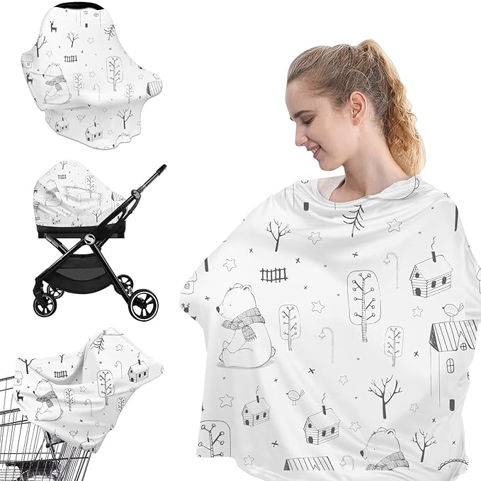 Yoofoss Nursing Cover Breastfeeding Scarf - Baby Car Seat Covers, Infant Stroller Cover, Strechy Carseat Canopy for Boys and Girls (Bear)-BubblyBeeBaby