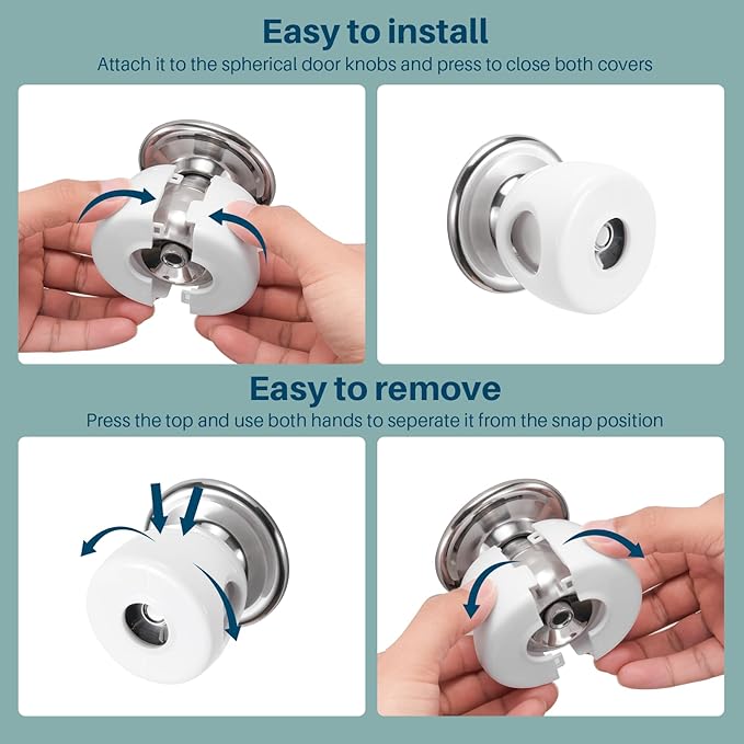 Inaya Kids Safety Door Knob Cover (4 Pack) - Prevent Children from Opening Doors, Fit Most Round Knobs - Door Knob Safety Cover for Kids, Child Proof Door Lock, Child Proof Door Locks - Translucent-BubblyBeeBaby