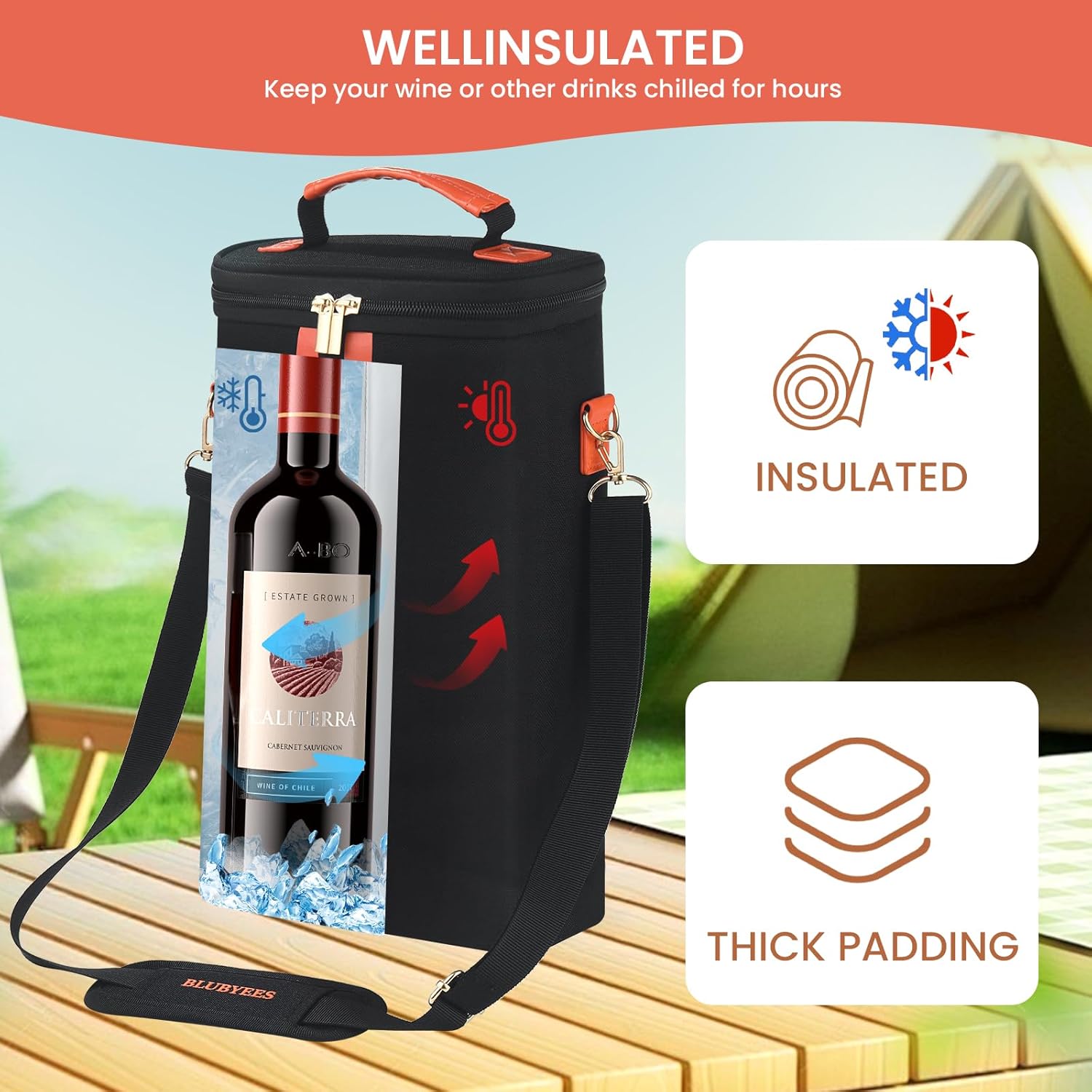 2-Bottle Insulated Wine Carrier Tote - Leakproof Padded 900D Oxford Wine Cooler Bag for Travel, Picnics, Beach & Parties - Ideal Wine Gift for Wine Lovers