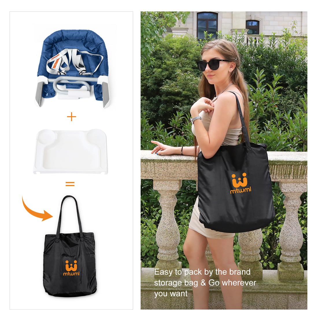 MTWML Hook On High Chair with Tray,Portable Baby High Chair That Attaches to Table,Clip On Fast Table High Chair for Babies and Toddlers.Baby Feeding Seat for Dining Table and Counter (Stripe-Blue)