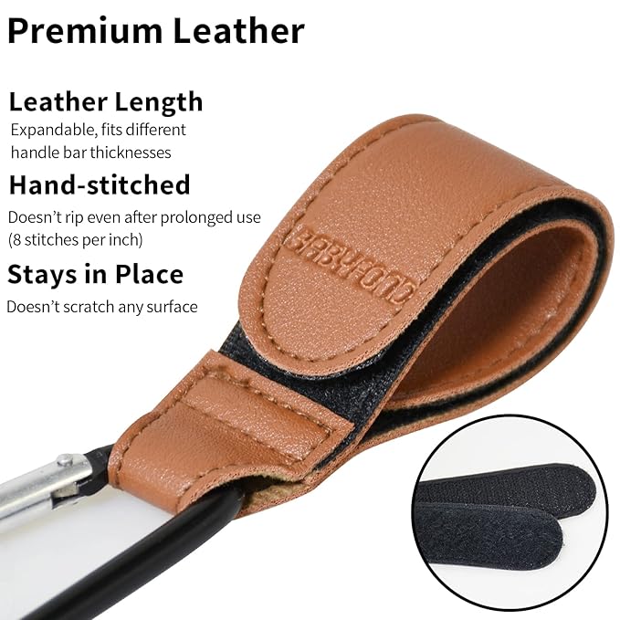 Stroller Hooks for Hanging, 2 PCS Durable Leather Style Stroller Clip Straps, Baby Stroller Hooks for Diaper Bags Grocery Shopping Bags, Mommy Hook for Stroller (Brown)-BubblyBeeBaby