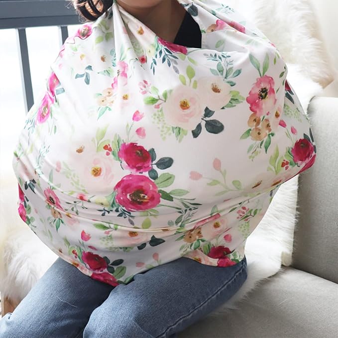 Stretchy Baby Car Seat Cover for Baby Boys and Girls, Multiuse - Nursing Breastfeeding Covers, Shopping Cart/High Chair/Stroller Covers, Infinity Scarf, Car Seat Canopies-BubblyBeeBaby