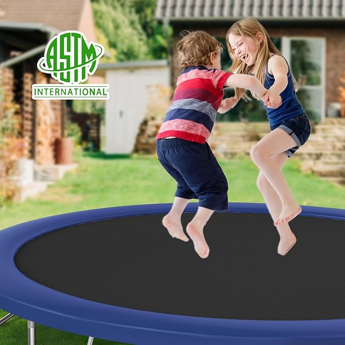 12FT 14FT Trampoline with Slide and Swings, ASTM Approved Outdoor Trampoline with Basketball Hoop and Ladder, Capacity for 5-7 Kids and Adults-BubblyBeeBaby