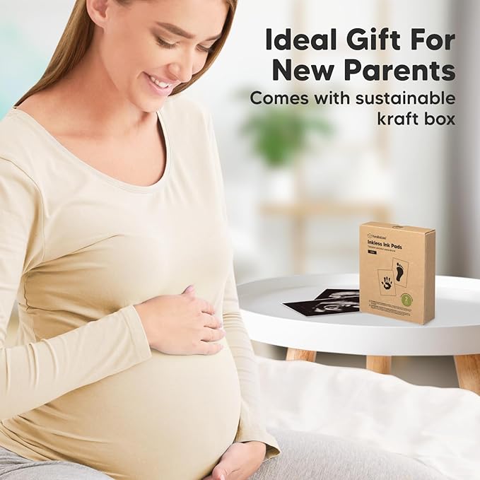 2-Pack Inkless Baby Hand and Footprint Kit - Mess Free Ink Pad for Newborn Keepsake, Dog Nose & Paw Print Kit, Clean Touch Ink Pad for Baby Hand & Footprints, Ideal New Mom Gifts (Jet Black, L)-BubblyBeeBaby