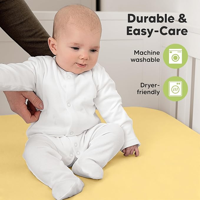 KeaBabies 2-Pack Organic Crib Sheets for Boys, Girls - 52x28 Fitted Crib Mattress Sheet Neutral, Breathable Jersey Cotton Cover for Baby Bed, Toddler Mattress, Soft & Cute Prints (Sunshine)-BubblyBeeBaby