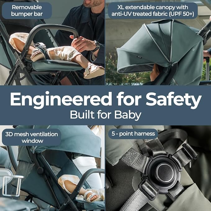 Inglesina Quid³ Stroller, Galaxy Gray - Compact Reclining Travel Stroller for Baby & Toddler 0-55 lbs, One Hand fold, Car seat Compatible, Airplane Overhead, Lightweight, Foldable, XL UPF 50+ Canopy-BubblyBeeBaby