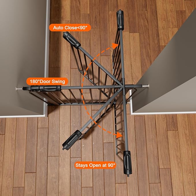 HOOEN 30" Tall Extra Wide Baby Gates for Doorways Stairs 76 to 86 in Large Long Pressure Mounted Pet Dog Gate Metal Tension Indoor Child Safety Gates with Extension Kits-BubblyBeeBaby