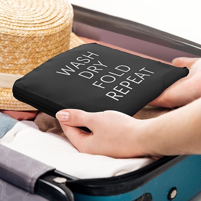 2 Pcs Travel Laundry Bag Washable Dirty Clothes Bag with Drawstring and Zipper for Suitcase, 22 x 18 Inch (Black,Classic)-BubblyBeeBaby