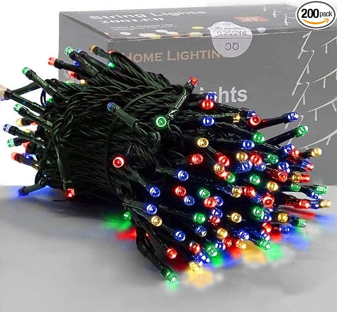 HOME LIGHTING 66ft Christmas Decorative Mini Lights, 200 LED Green Wire Fairy Starry String Lights Plug in, 8 Lighting Modes, for Indoor Outdoor Xmas Tree Wedding Party Decoration (Multicolor)-BubblyBeeBaby
