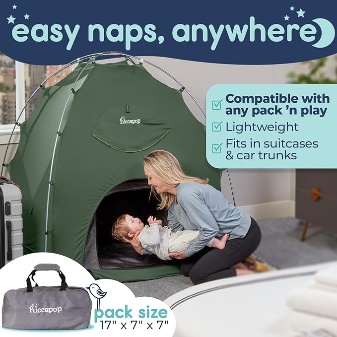 Hiccapop Daydreamer Blackout Tent for Pack and Play, Patented Portable Crib Tent, Blackout Canopy Crib Cover, Sleep Pod for Kids-BubblyBeeBaby