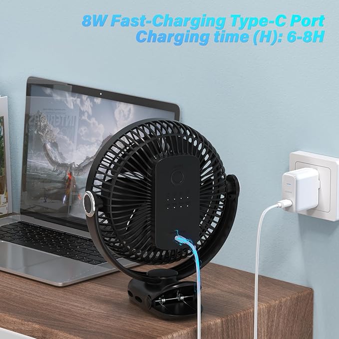 12000mAh Clip on Fan 30H Longest Runtime, 8in Portable Fan Rechargeable, Ultra Quiet with Heavy-Duty Clamp, USB Desk Fans for Golf Cart,Office Desk, Treadmill, Camping, Bedroom-BubblyBeeBaby