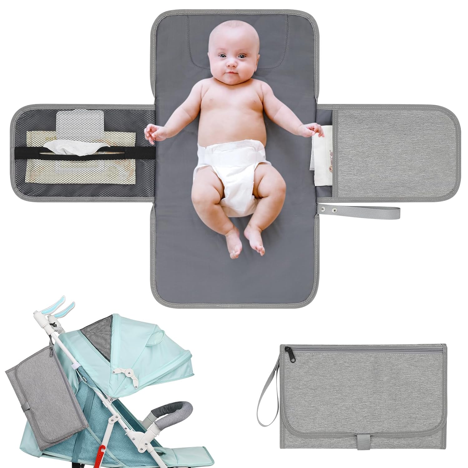 Accmor Portable Diaper Changing Pad, Waterproof Baby Changing Mat, Baby Diaper Changing Pad for Travel, Grey
