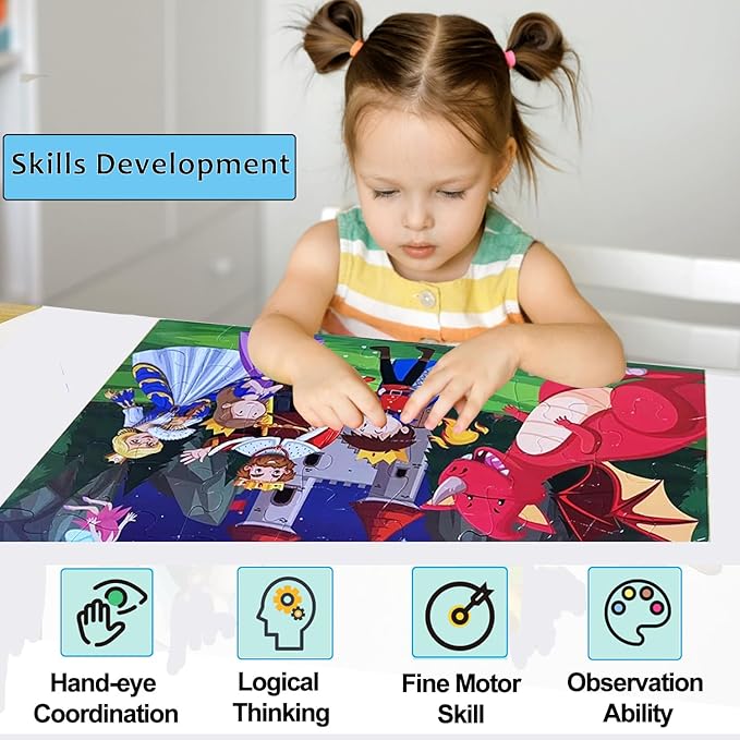 Jumbo Fairy Tales Floor Puzzle for Kids, Large Jigsaw Puzzles 35 Piece for Kids Ages 3-5,Preschool Learning & Education Toys, Gifts for 4-8 Year Old Boys and Girls (Kingdom Story)-BubblyBeeBaby