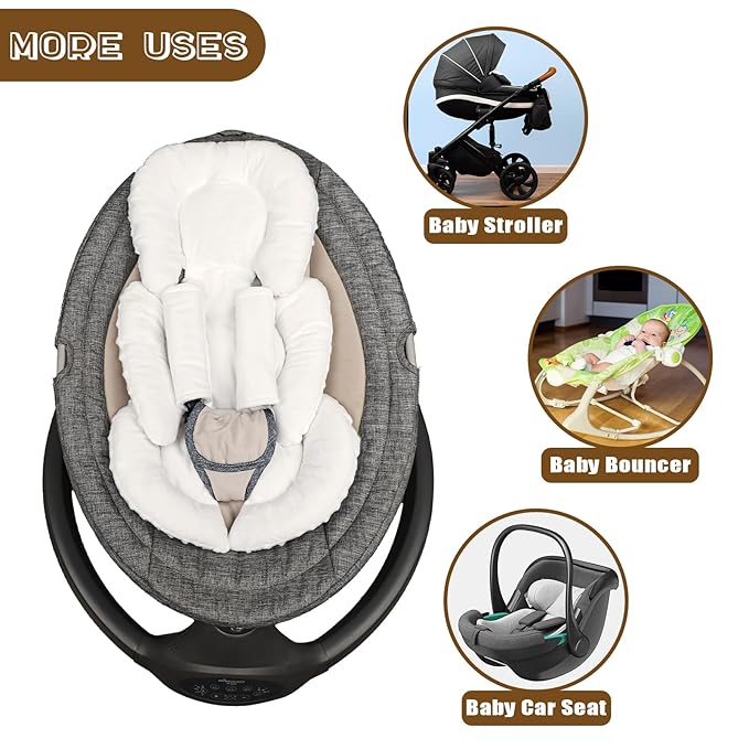 GFU Infant Car Seat Insert Head and Body Support, Reversible Newborn Insert for Carseat with Strap Pads, Soft Stroller Cushion Pillow Insert for Boys and Girls, Fits for Stroller, Swing, White-BubblyBeeBaby