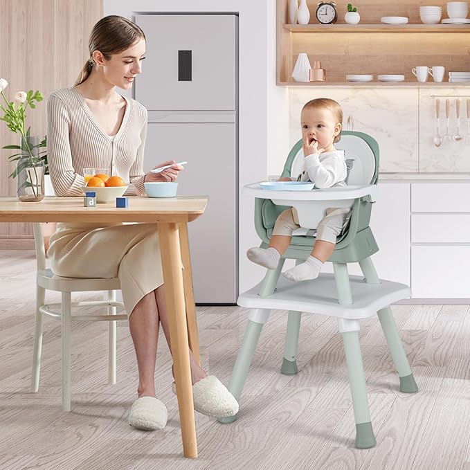 HONEY JOY 8 in 1 Baby High Chair, Convertible Highchair for Babies and Toddlers/Table and Chair Set/Building Block Table/Booster Seat/Stool/Toddler Chair with Safety Harness (Green)-BubblyBeeBaby