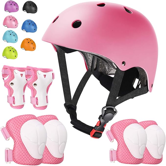 Kids Bike Helmet Set Adjustable Helmet for Ages 3-15 Kids Toddler Boys Girls Youth, Multi-Sport Bicycle Skateboarding Football Rollerskating Scooter Rollerblade Balance Bike Helmets-BubblyBeeBaby