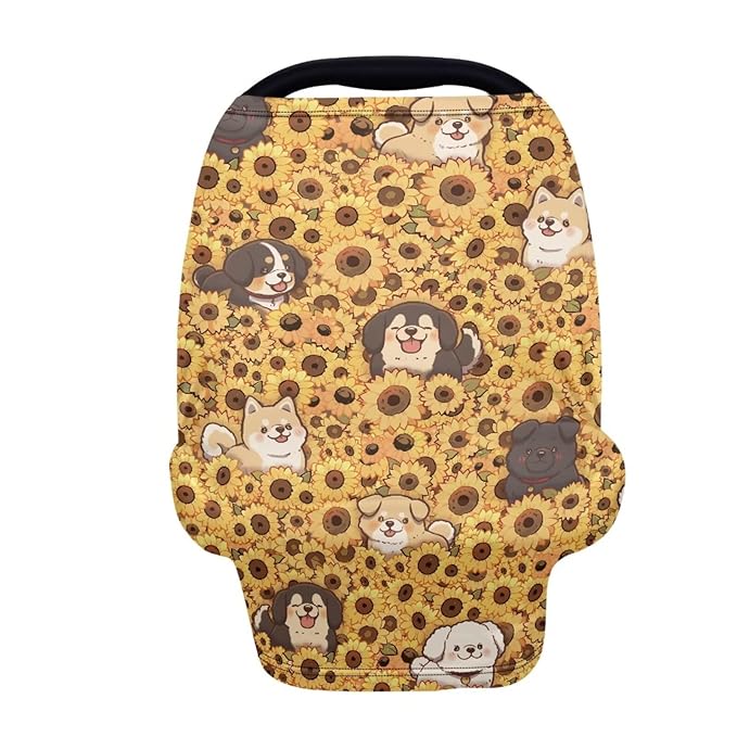 Binienty Sunflower Baby Stuff Car Seat Covers, Dogs Animal Print Carseat Canopy Multi-use Breastfeeding Carseat CanopyInfant Stroller Covers, Ideal Gifts for Wife Mom-BubblyBeeBaby