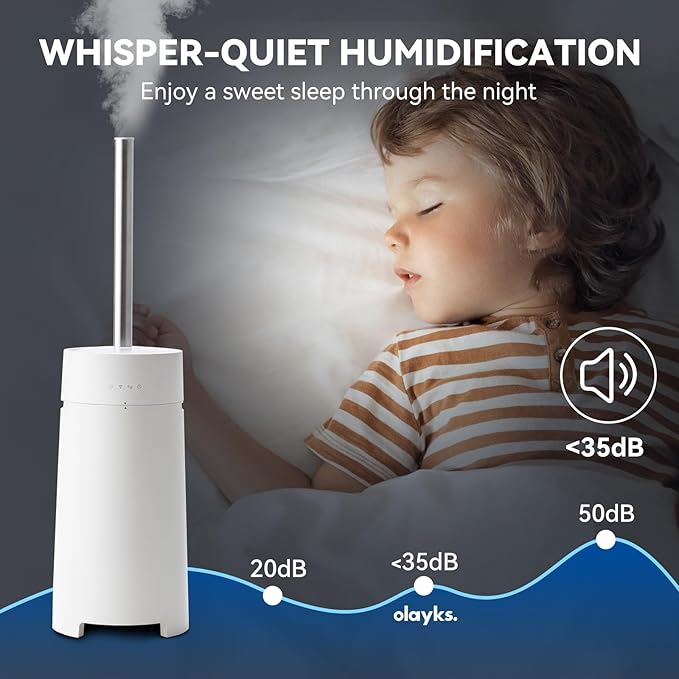 Humidifiers for Bedroom, 5L Quiet Humidifiers for Large Room with Timer, 360°Nozzle, 3 Speed Ultrasonic Cool Mist Humidifier with Humidistat, Suitable for Baby Home Adults Plants (White)-BubblyBeeBaby