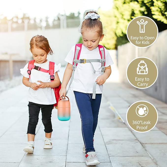 Insulated Food Container 17 oz Soup Thermo for Hot Food Adults, Stainless Steel Vacuum Lunch Box with Folding Spoon, Adult Kids Thermo Portable with Handle for School, Office, Outdoor-BubblyBeeBaby