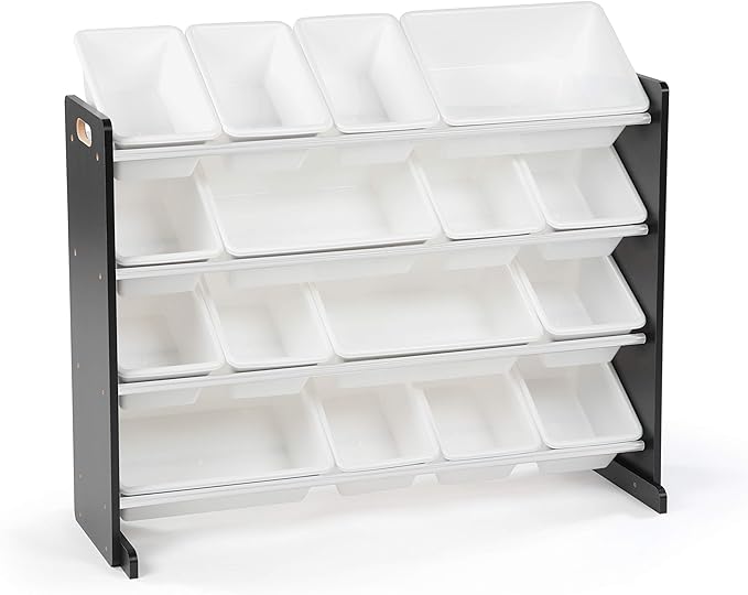 Humble Crew Supersized Toy Storage Organizer with 16 Removable Bins, Black/White – Large Toy Storage for Toddlers Ideal for Kids' Rooms, Playrooms, and Nurseries - Modern Toy Bins for Kids-BubblyBeeBaby