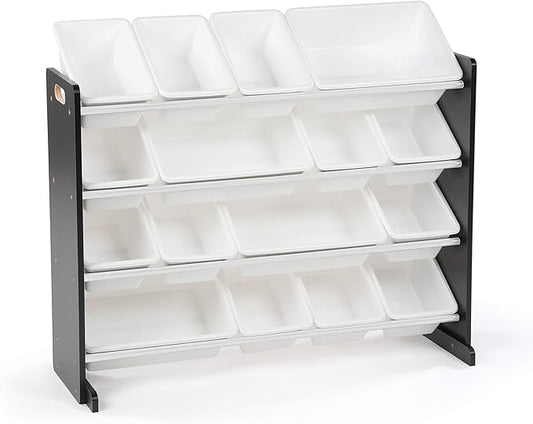 Humble Crew Supersized Toy Storage Organizer with 16 Removable Bins, Black/White – Large Toy Storage for Toddlers Ideal for Kids' Rooms, Playrooms, and Nurseries - Modern Toy Bins for Kids-BubblyBeeBaby