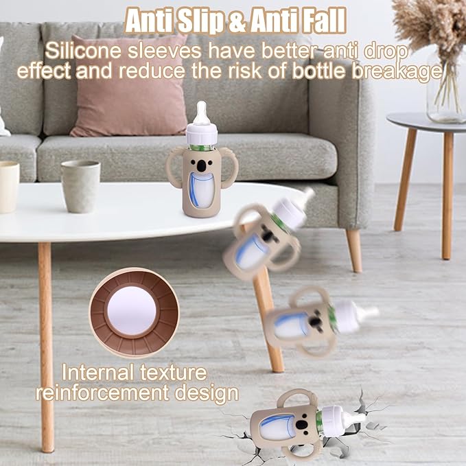 Mity rain 3 Pack Silicone Sleeves for Dr. Brown's Glass Bottles 4 OZ - Anti Breakage Baby Bottle Holder, Compatible with Dr. Brown's Glass Bottles for Babies with Handle-BubblyBeeBaby