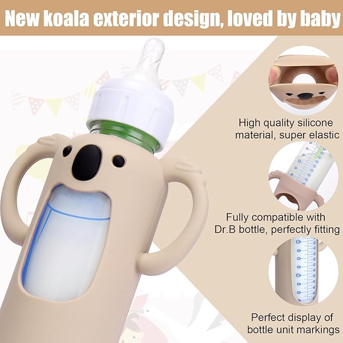 Mity rain 3 Pack Silicone Sleeves for Dr. Brown's Glass Bottles 8 OZ - Anti Breakage Baby Bottle Holder, Compatible with Dr. Brown's Glass Bottles for Babies with Handle-BubblyBeeBaby