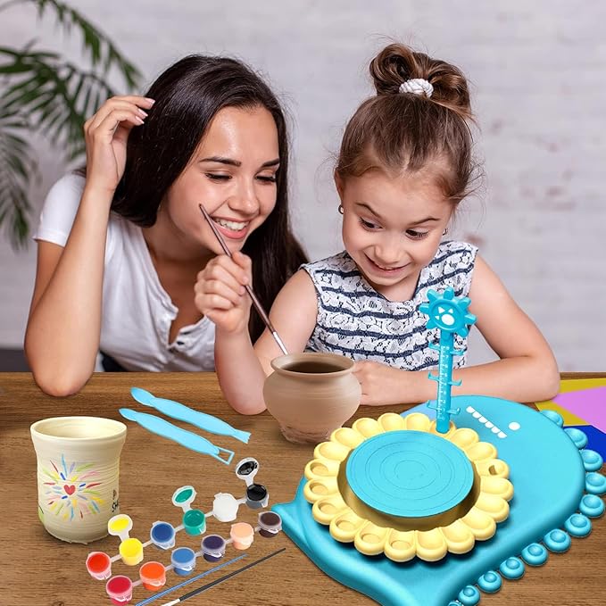 HTUONIAO Dinosaur Pottery Wheel Kit for Kids Ages 6-12 with 3 Air Dry Clays & Tools - Complete Arts and Crafts Studio for Beginners, Creative Gift for Boys and Girls-BubblyBeeBaby