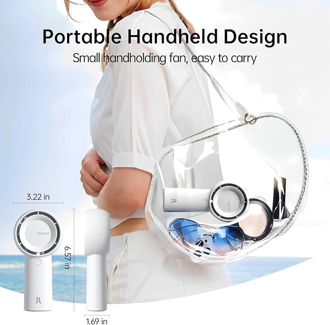 JISULIFE Portable Handheld Turbo Fan [16H Max Cooling Time], 4000mAh USB Rechargeable Personal Battery Operated Lash Small Pocket Fan with 5 Speeds for Travel/Outdoor/Vacation/Concerts - White-BubblyBeeBaby