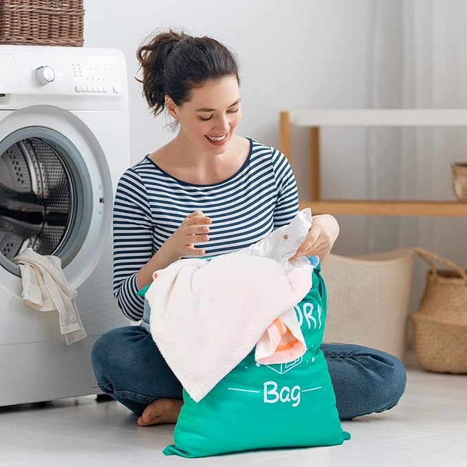 2 Pcs Large Travel Laundry Bags - Waterproof Wet/Dry, Washable, Drawstring, Bathing Suit, Workout, Gym Clothes, Swimming, Yoga - Green, Grey-BubblyBeeBaby