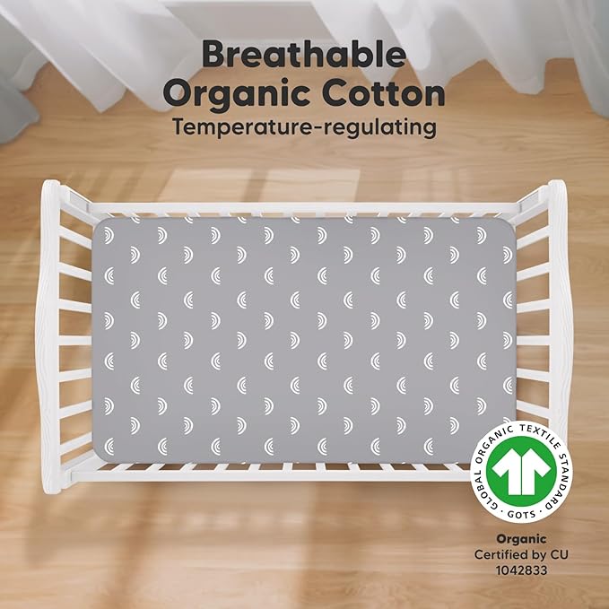 KeaBabies 2-Pack Organic Crib Sheets for Boys, Girls - 52x28 Fitted Crib Mattress Sheet Neutral, Breathable Jersey Cotton Cover for Baby Bed, Toddler Mattress, Soft & Cute Prints (Rainbow)-BubblyBeeBaby
