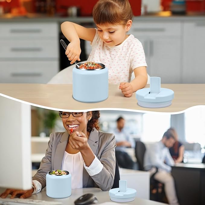 26oz Kids Thermos for Hot Food, Insulated Vacuum Food Jar with Buckle Lid, Stainless Steel Wide Mouth Leak Proof Insulated Lunch Container for School Picnic Travel, Blue-BubblyBeeBaby