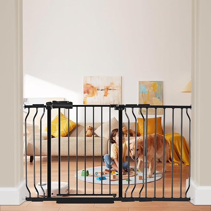 HOOEN 30" Tall Extra Wide Baby Gate for Doorways Stairs 53 to 57.5 Inch Large Long Wide Pressure Mounted Pet Dog Gate Walk Through Child Safety Gate with Extension Kit-BubblyBeeBaby