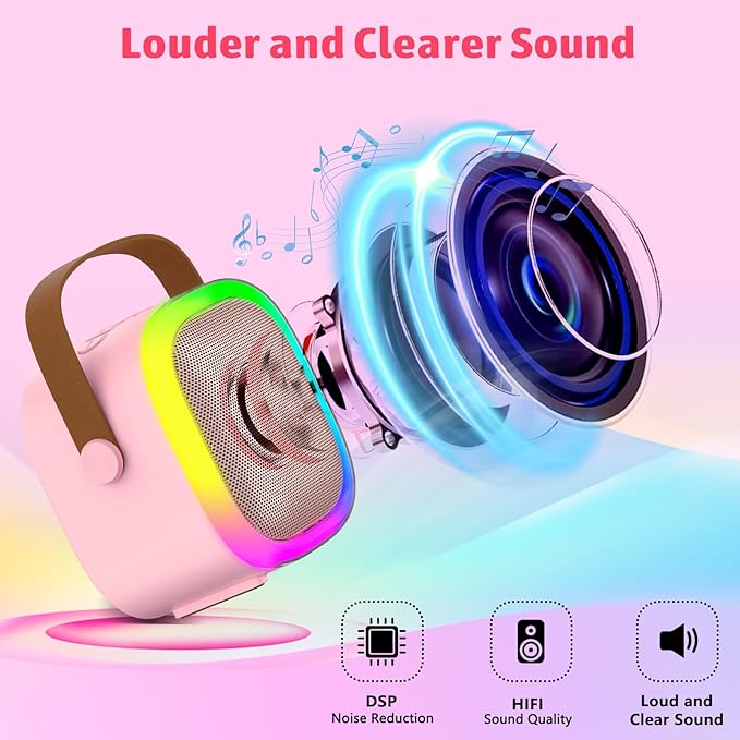 Karaoke Machine for Kids Adults, Portable Bluetooth Speaker with Wireless Microphone and LED Lights, Kids Toys Birthday Gifts for Girls and Boys Ages 4, 5, 6, 7, 8,9,10,11,12+ Years, Home Party-BubblyBeeBaby