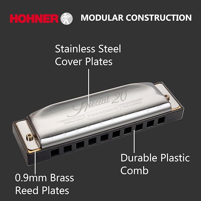 Hohner Special 20 Harmonica - Key of C Bundle with Zip Case, Instructional Manual, and Austin Bazaar Polishing Cloth-BubblyBeeBaby