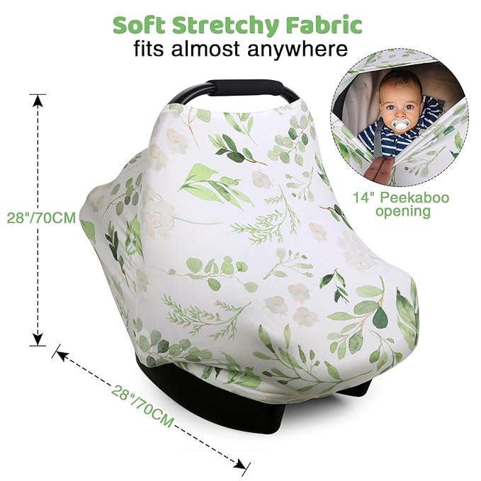 Nursing Cover Breastfeeding Scarf, Car Seat Covers for Babies Infant Carseat Canopy, Stretchy Soft Breathable Multi-Use Cover Ups for Stroller High Chair Shopping Cart, Baby Essentials for Summer-BubblyBeeBaby