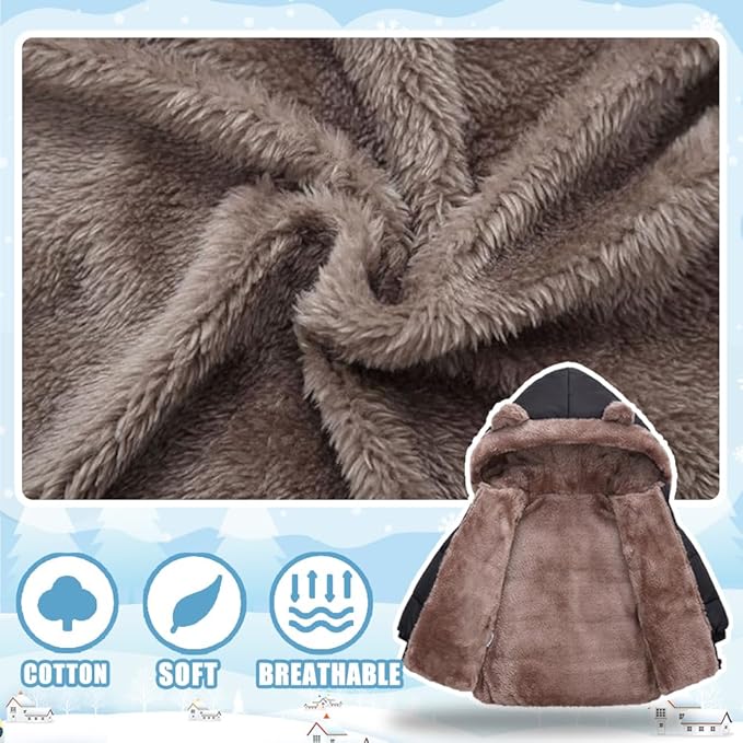 Infant Baby Winter Coat Bear Hooded Jacket Warm Fleece Snowsuit Windproof Outerwear for Toddler Boy Girl 9M-4T-BubblyBeeBaby