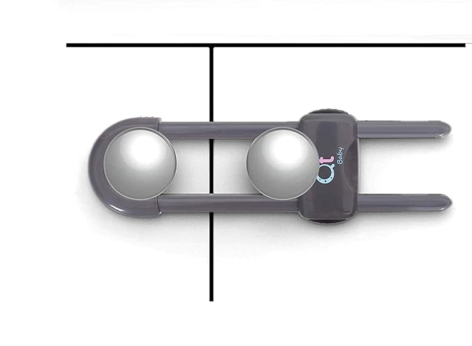 20 Pack - Baby Proofing Cabinet Locks Adjustable U Shaped Baby Safety Latches for Drawers, Fridge, Closet Modern Baby Proofing Cabinet Lock with Extra Secure Lock Buttons (Thunder Grey)-BubblyBeeBaby