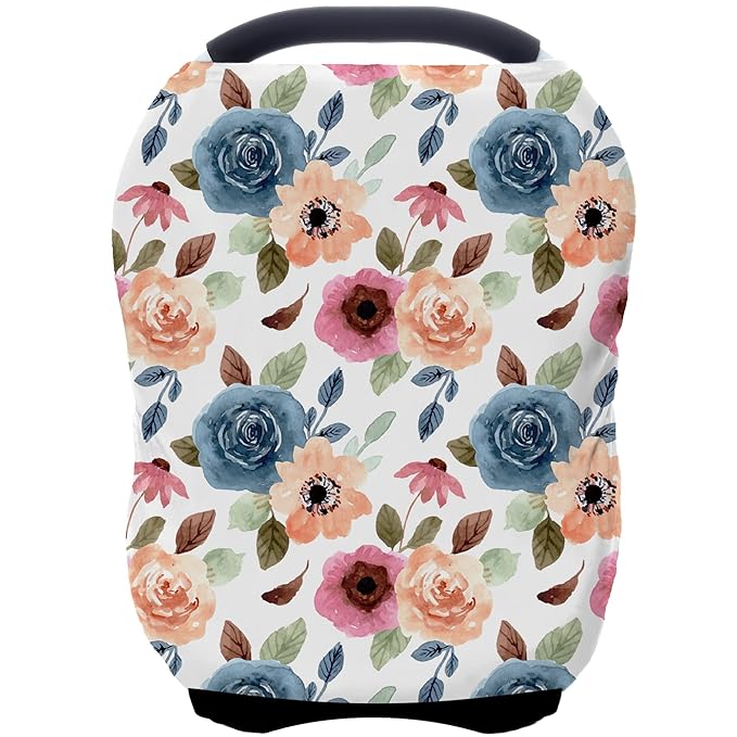 Car Seat Covers for Babies - Multi- use Nursing Carseat Canopy, Breastfeeding Covers, Baby Shower Gifts for Boys and Girls (Colourful Rose)-BubblyBeeBaby