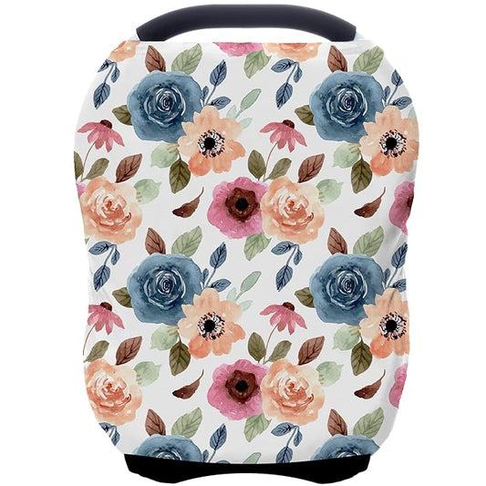 Car Seat Covers for Babies - Multi- use Nursing Carseat Canopy, Breastfeeding Covers, Baby Shower Gifts for Boys and Girls (Colourful Rose)-BubblyBeeBaby