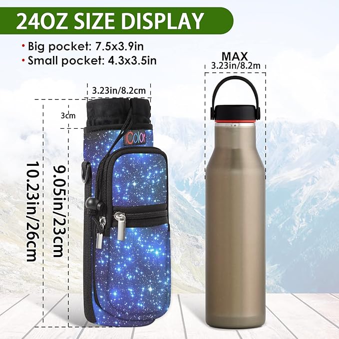 icolor Water Bottle Carrier Bag with Strap 25/32/40 oz Crossbody Bottle Holder with Phone Pocket Sling Sleeve Insulated Neoprene Water Bottle Pouch for Walking Travelling-BubblyBeeBaby