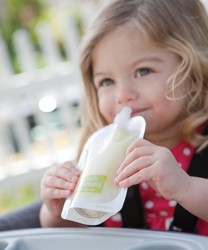 Infantino Disposable Squeeze Pouches - Pack of 50 Disposable Pouches for Portable Homemade semi-Solid Food for Babies and Toddlers, BPA and PVC Free, Freezer Safe-BubblyBeeBaby