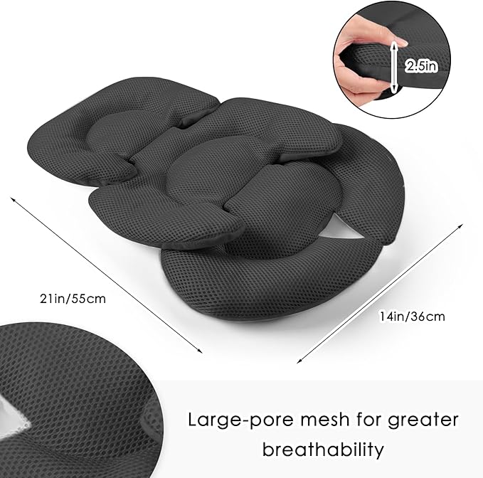 Infant Car Seat Insert for Newborn Girls Boys, Summer Mesh Baby Carseat Head Support with Strap Pads, Soft Reversible Baby Car Seat Insert Cushion Pad for Car Seat, Stroller, Bouncer, Swing, Black-BubblyBeeBaby