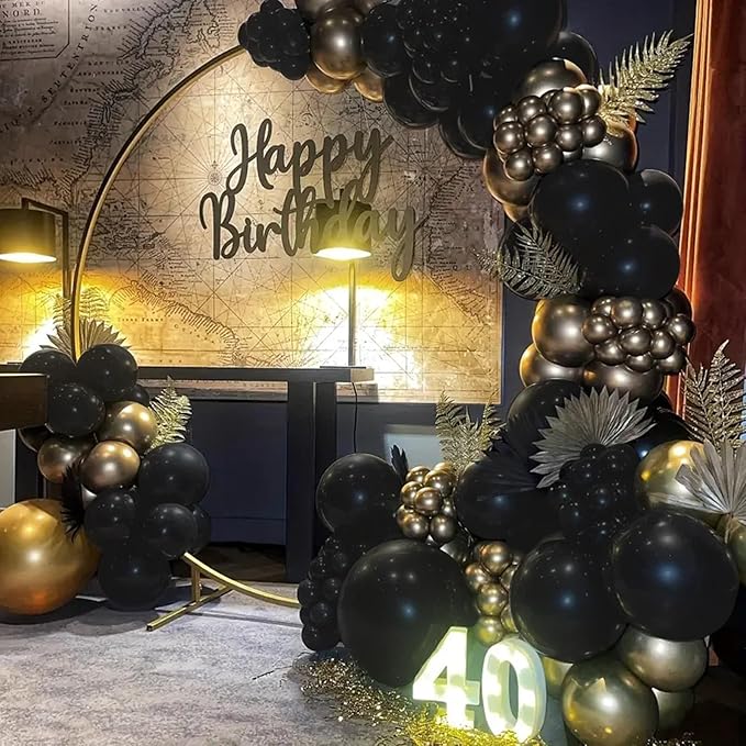 140pcs Balloon Arch Kit, Black Balloons of Different Sizes Pack of 18 12 10 5 Inch Party Balloon Kit for Birthday Party or Balloon Arch as Graduation Wedding Baby Shower Anniversary Party-BubblyBeeBaby