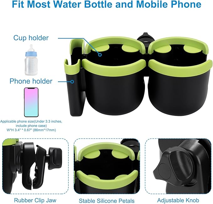 Accmor Stroller Cup Holder with Phone Holder, Bike Cup Holder, Universal Cup Holder for Uppababy Nuna Doona Strollers, 2-in-1 Cup Phone Holder for Stroller, Bike, Wheelchair, Walker, Scooter-BubblyBeeBaby