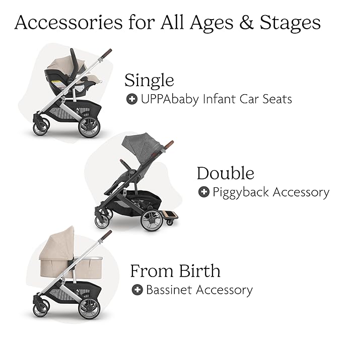 UPPAbaby Cruz V3 Stroller - from Birth + Car Seat Compatible - Full-Size, Reversible Seat - Infant Insert, Bug and Rain Shields Included - Declan (Oat Mélange/Silver Frame/Chestnut Leather)-BubblyBeeBaby